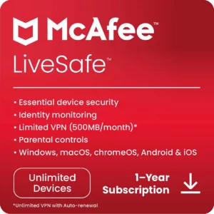 McAfee Live Safe Dispositivos ilimitados - 1 año
